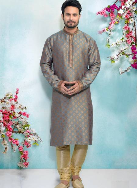 Sea Blue Colour Party And Function Wear Traditional Pure Jaquard Silk Brocade Kurta Pajama Redymade Collection 1032-8378